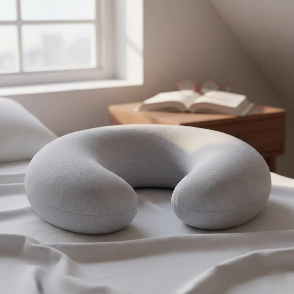 Ergonomic neck pillow supporting a person's head and neck