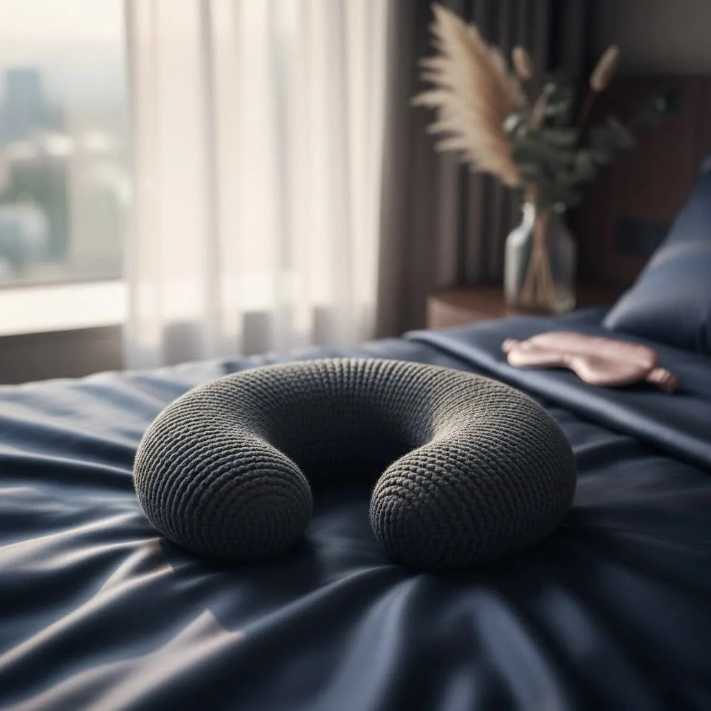 Traveler resting comfortably with an airplane neck pillow