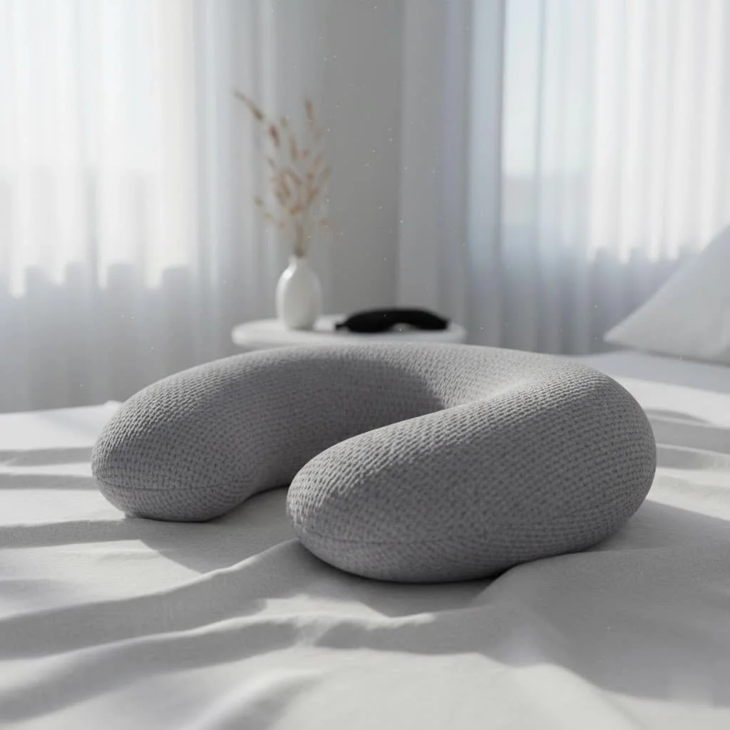 Ergonomic neck pillow supporting a person's head and neck